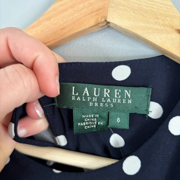 Lauren Ralph Lauren Navy and White Polka Dot Midi Dress - Picture 5 of 11